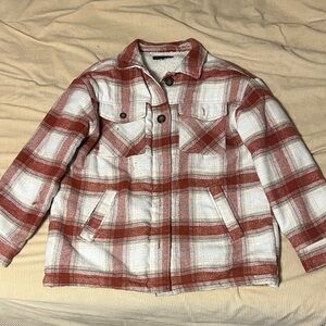Women’s Love Tree Red and White Plaid Fleece-Lined Utility Jacket